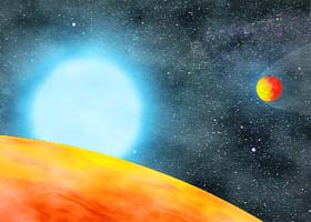 An artists rendition of two Earth-sized planets orbiting a Sun-like star