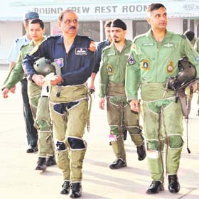 Chief of Air Staff Air Chief Marshal NAK Browne (L) at the Pune airbase on Wednesday