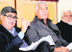 BB Batra (MLA Rohtak), Karan Singh Dalal (ex-minister) and Raghuvir Singh Kadian (MLA Beri) in Chandigarh. 