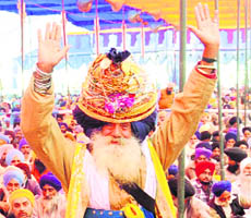 A nihang during a rally at Jor Mela in Fatehgarh Sahib.