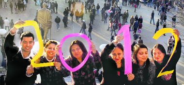 Young revellers at the Mall in Shimla.