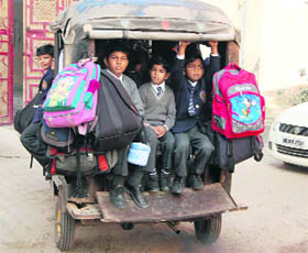 Students of a prominent Sirsa school on their way home.