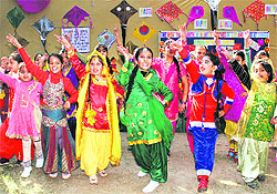 Students of Green Land School celebrate Lohri in Ludhiana on Wednesday