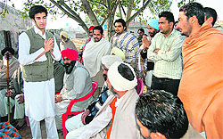 Manpreet Badal’s son Arjun Badal campaigns at Khirkian wala village near Muktsar