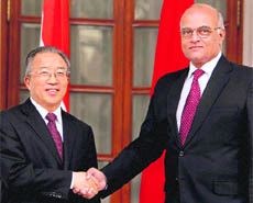 National Security Adviser Shivshankar Menon and Chinese State Councillor Dai Bingguo before Round 15 of the special representatives talks in New Delhi on Monday. 