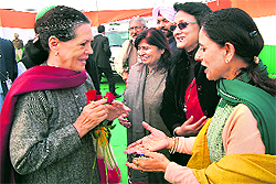 AICC chief Sonia Gandhi interacts with women Congress leaders in Kapurthala