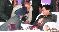 Punjab BSP leaders seek the blessings of party supremo Mayawati in Kharar on Saturday.