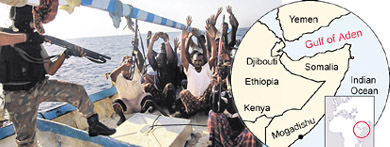 A file picture of pirates captured off the coast of Somalia
