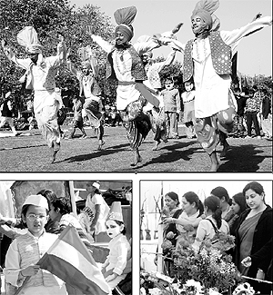Artistes present bhangra during the 26th Spring Festival in Sector 5, Panchkula, on Saturday