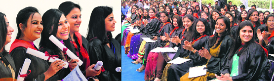 Students of CMCH and Dayanand Medical College and Hospital in a cheerful mood after receiving their degrees during the annual convocation in Ludhiana.
