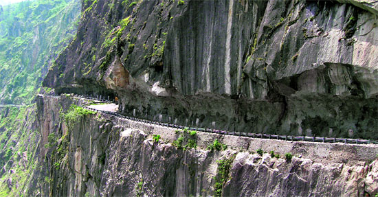 The NH-22 carved through the Tranda Falls