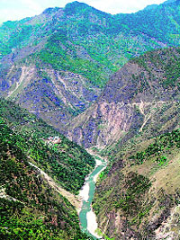 The Sutlej viewed from an older ridge road above the NH22