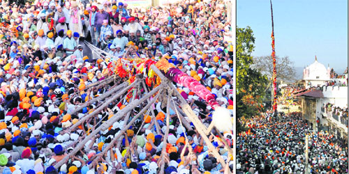 A large number of devotees thronged Guru Ram Rai Darbar on the occasion of the hoisting of Jhanda Sahib in Dehradun on Monday. 