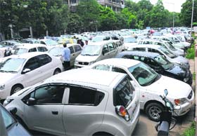 Haphazard parking leads to traffic chaos at Sector 17 in Chandigarh on Wednesday