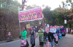 Members of the Tibetan community take out a protest march in Mussoorie on Monday. 