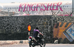 A Kingfisher aircraft parked at Chhatrapati Shivaji International Airport in Mumbai. 