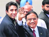 Pakistan President Asif Ali Zardari and his son Bilawal in New Delhi on Sunday