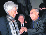 Finance Minister Pranab Mukherjee and IMF Managing Director Christine Lagarde during a G20 lunch in Washington DC