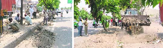 Municipal Corporation staff clean the Ferozepur road in Ludhiana