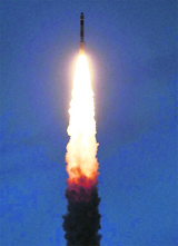 Launch vehicle PSLV-C19, carrying the RISAT-1 satellite, takes off from the Satish Dhawan Space Centre in Sriharikota on Thursday.