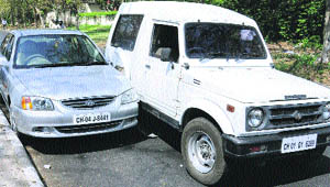 A PCR vehicle driven by Inspector Jaswinder Singh hit a car of a Sector-49 resident on the road separating Sectors 27 and 28 in Chandigarh on Friday.
