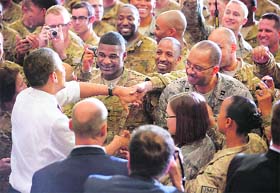 US President Barack Obama greets troops during a visit to Bagram Air Field
