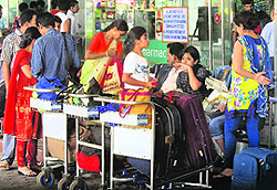 Stranded passengers at Netaji Subhash Chandra Bose International Airport in Kolkata