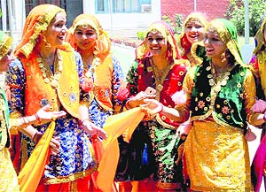 Students of the Government College of Education, Sector 20, during a cultural-cum-prize distribution function in Chandigarh on Monday.