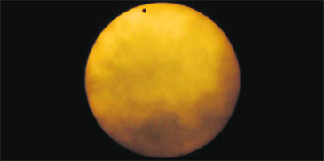 The Venus transits in front of the Sun as seen from Guwahati on Wednesday. It will not make another such visible transit until 2117. Tribune photo: Bijay Sankar Bora 