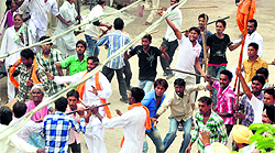 Congress workers clash during nagar panchayat elections at Ghanur, 30 km from Patiala, on Thursday