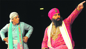 Artistes perform a Punjabi comedy play “ Bebe Ji Main Sant Ban Gaya” at the Tagore Theatre in Chandigarh on Saturday.