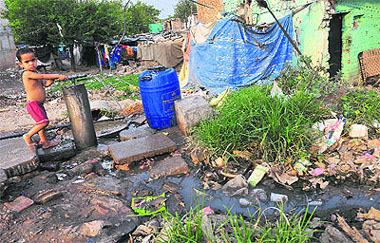 A water post, which was installed to supply potable water to residents of Colony Number 4, is located near an open sewerage pipe in Chandigarh