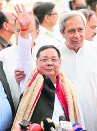 A file photo of PA Sangma with Naveen Patnaik