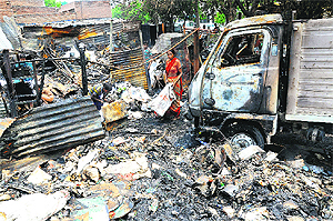 Scrap shops were gutted in a fire that broke out in Industrial Area, Phase II, Chandigarh, on Monday night.