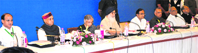 From left: J&K Deputy Chief Minister Tara Chand, Himachal Pradesh CM Prem Kumar Dhumal, Delhi CM Sheila Dikshit, Punjab CM Parkash Singh Badal, Union Home Minister P Chidambaram, UT Administrator and Punjab Governor Shivraj Patil, Haryana CM Bhupinder Singh Hooda and Rajasthan CM Ashok Gehlot during the@@26th Northern Zonal Council Conference in Chandigarh on Friday. Tribune photo: Pradeep Tewari
