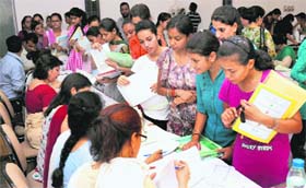 A view of rush for admissions at a government college in Chandigarh