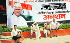 Supporters of Anna Hazare at Jantar Mantar in New Delhi.