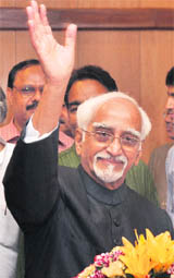 Hamid Ansari after his victory in the V-P poll in New Delhi.