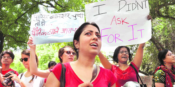 Women march and raise slogans during a protest against growing cases of sexual abuse in New Delhi