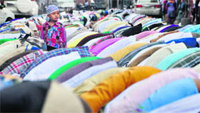 Devotees offer prayers on the occasion of Eid at Jama Masjid in Field Gunj of Ludhiana on Monday.