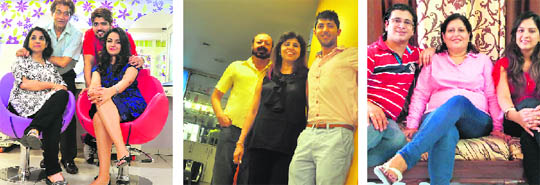(L-R) Indra Ahluwalia, Shiv Sharma and Aarti Girdhar along with their families