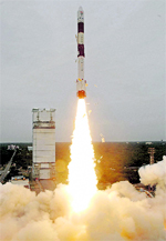 The PSLV C-21 blasts off from the Satish Dhawan Space Centre in Sriharikota on Sunday.