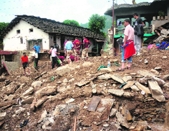 The debris of a house in Kirara village of Rudraprayag district after Sundays cloudburst.