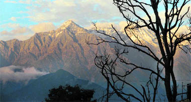 The first snowfall of the season on the Dhauladhar mountain ranges near Dharamsala on Tuesday.