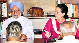 PM Manmohan Singh and AICC chief Sonia Gandhi at the CWC meet.