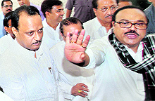 NCP leaders Ajit Pawar (L) and Chhagan Bhujbal in Mumbai