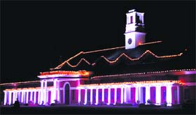 The illuminated building of Indian Military Academy in Dehradun on Monday