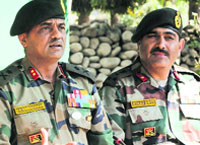 Army officials address the media in Srinagar. Tribune photo: Amin War