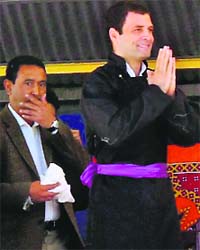 HOMECOMING: Congress general secretary Rahul Gandhi at a rally in Leh on Thursday