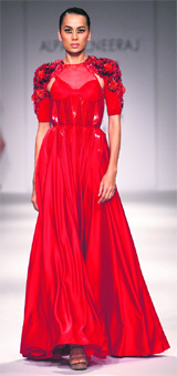 A model showcases a collection by Alpana and Neeraj on day three of Wills India Fashion Week Spring Summer 2013.